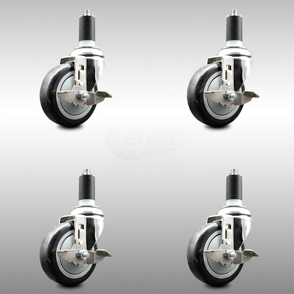 Service Caster 4 Inch 316SS Black Poly Swivel 1-1/4 Inch Expanding Stem Caster Set Brake SCC SCC-SS316EX20S414-PPUB-BLK-TLB-114-4 - main
